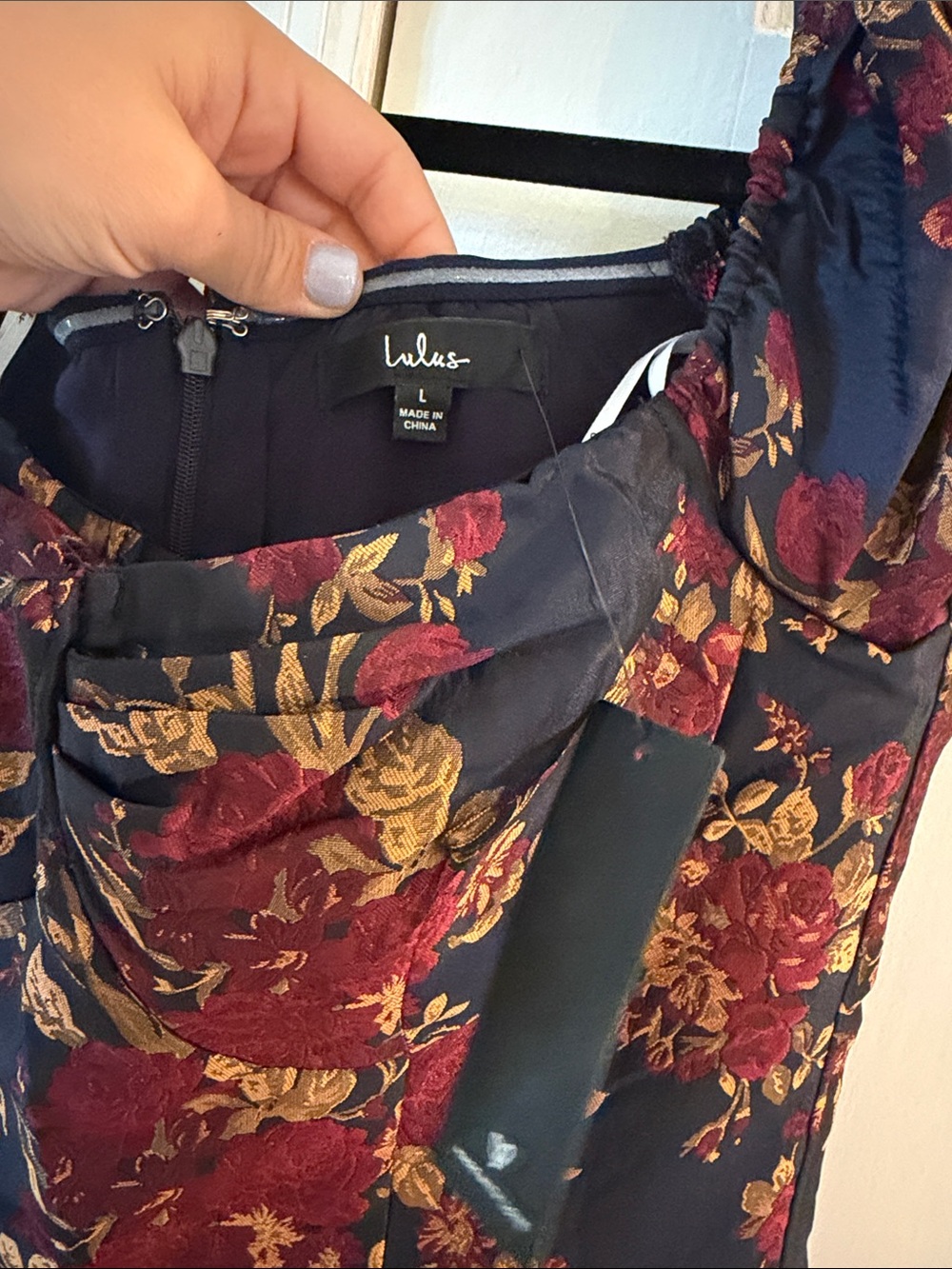 Lulu's Black Jumpsuit with Burgundy & Gold Floral Print - Picture 3 of 4